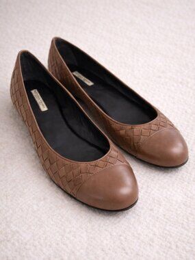Bottega Veneta Intrecciato Leather Ballet Flats Brown IT 39.5
